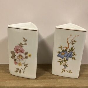 Small vintage Floral Ceramic Vase Set - Blue and Pink